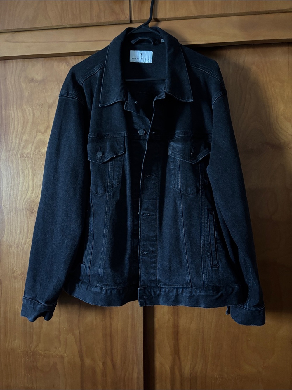 American Tall Black Denim Trucker Jacket - Classic Button-Front